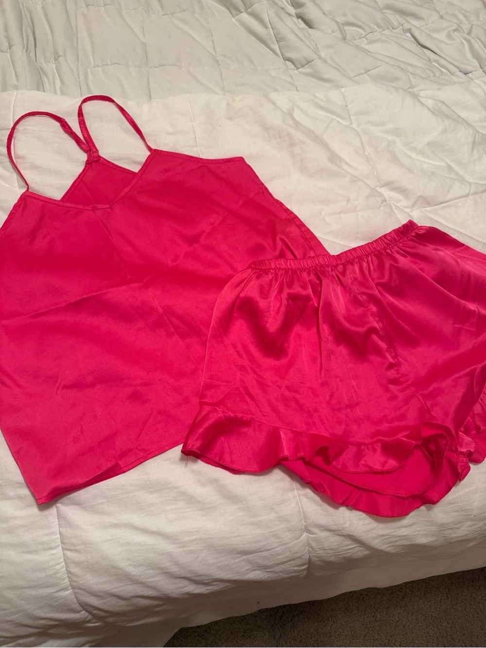 Women's Satin Cami and Ruffle Shorts Sleep Set - Hot Pink